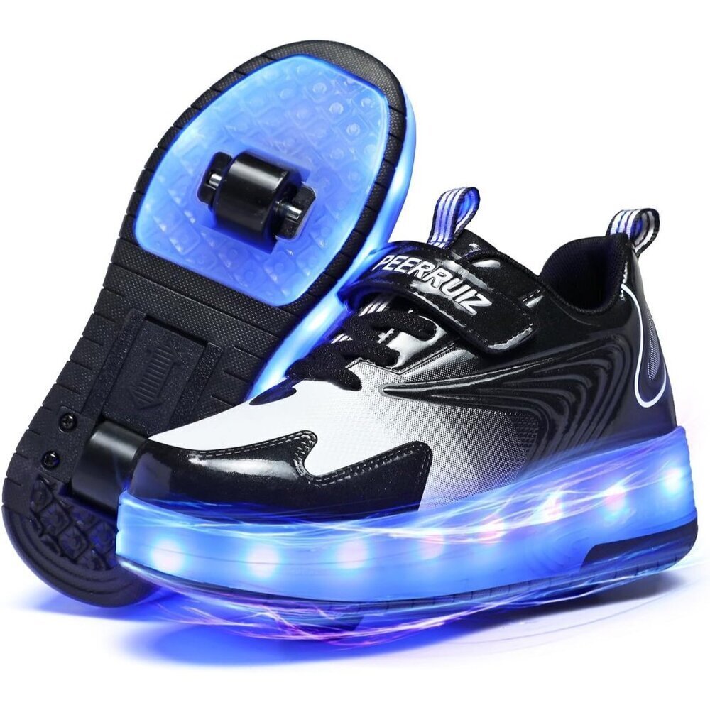 Kids Hy-black Light-up Roller Shoes With Usb Rechargeable Led Sneakers Shoes